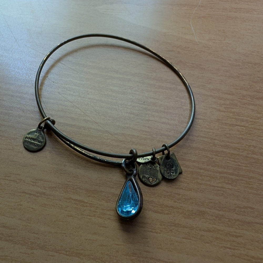 Alex And Ani Gold Bracelet with Blue Teardrop Charm